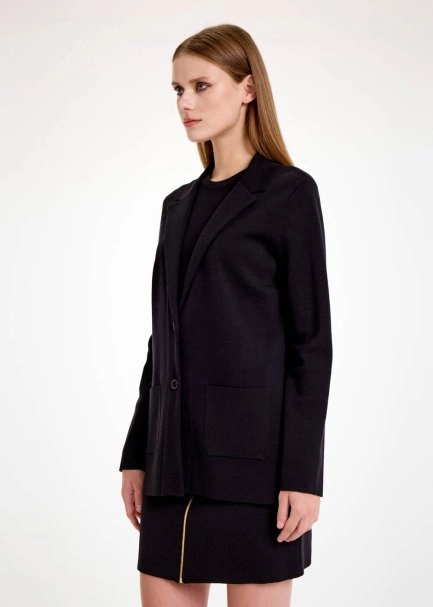 MERINO WOOL BLACK KNIT BLAZER JACKET - 3