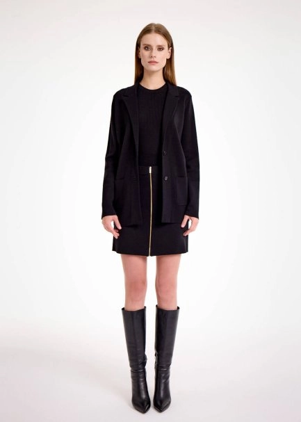 MERINO WOOL BLACK KNIT BLAZER JACKET - 5