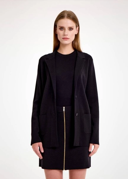 MERINO WOOL BLACK KNIT BLAZER JACKET - 6