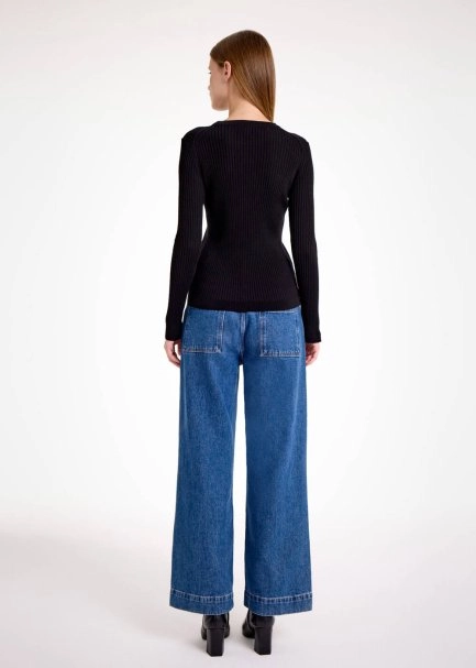 MERINO WOOL BLACK KNIT TOP - 5