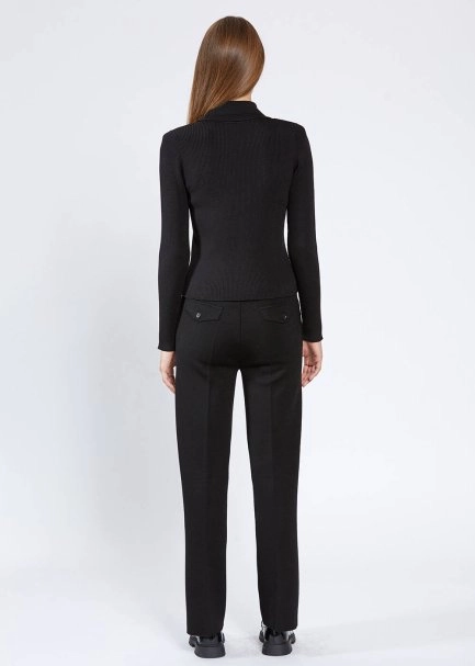 MERINO WOOL BLACK KNIT TOP METALLIC BUTTONS - 5