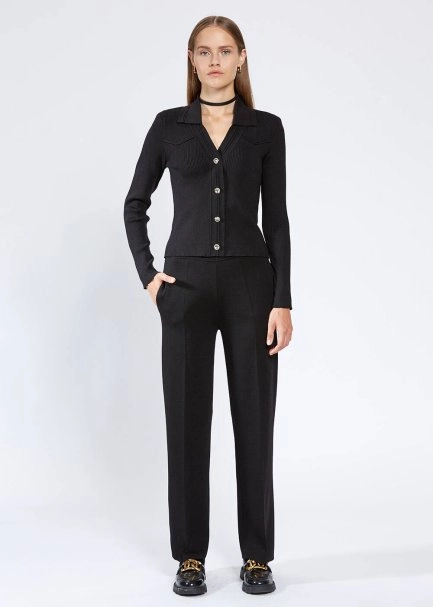 MERINO WOOL BLACK KNIT TOP METALLIC BUTTONS - 2