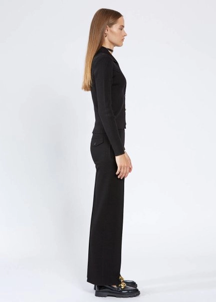 MERINO WOOL BLACK KNIT TOP METALLIC BUTTONS - 4