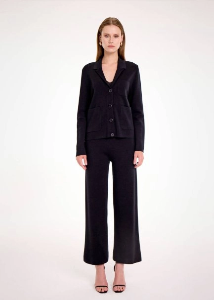 MERINO WOOL BLEND BLACK KNIT JACKET - 2