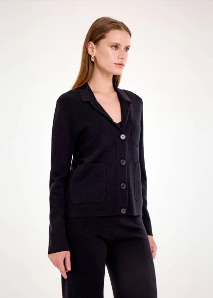 MERINO WOOL BLEND BLACK KNIT JACKET - 4