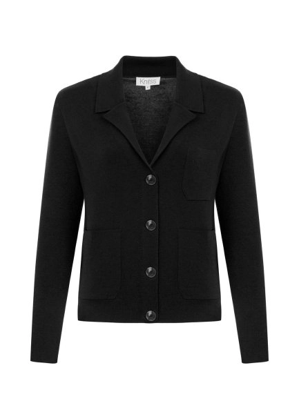 MERINO WOOL BLEND BLACK KNIT JACKET - 6