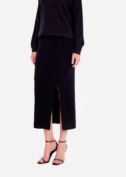 MERINO WOOL BLEND BLACK KNIT SKIRT - 3