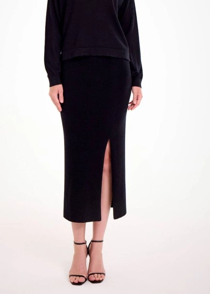 MERINO WOOL BLEND BLACK KNIT SKIRT - 1