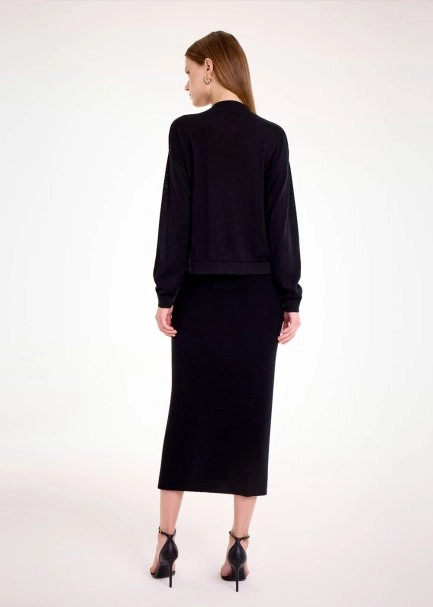 MERINO WOOL BLEND BLACK KNIT SKIRT - 5