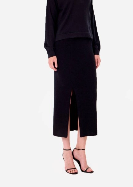 MERINO WOOL BLEND BLACK KNIT SKIRT - 4