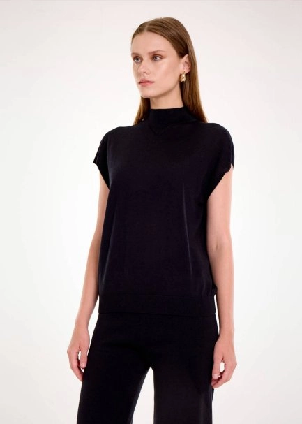 MERINO WOOL BLEND BLACK KNIT TOP - 3