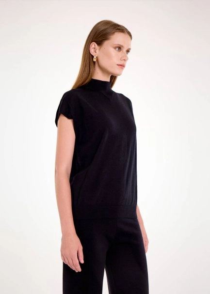 MERINO WOOL BLEND BLACK KNIT TOP - 4