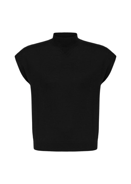 MERINO WOOL BLEND BLACK KNIT TOP - 6
