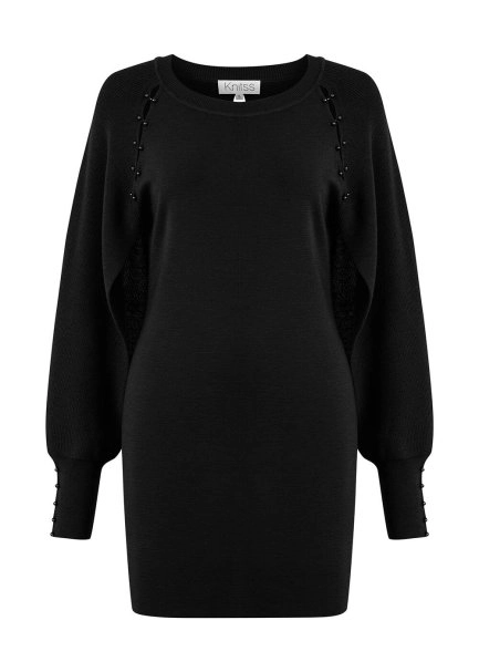 MERINO WOOL BLEND BLACK MINI KNIT DRESS - 6