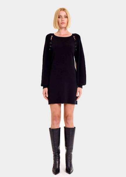 MERINO WOOL BLEND BLACK MINI KNIT DRESS - 3
