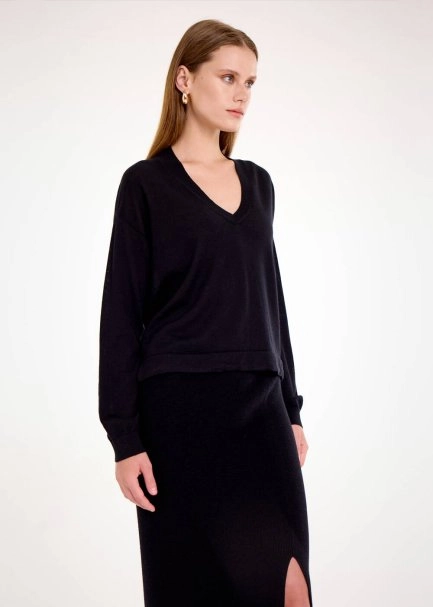 MERINO WOOL BLEND BLACK SWEATER - 3