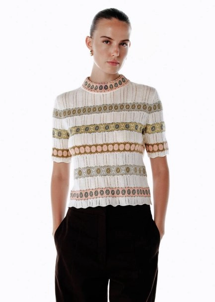 MERINO WOOL BLEND CROP KNIT TOP ECRU - 4