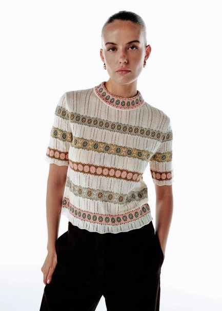 MERINO WOOL BLEND CROP KNIT TOP ECRU - 3