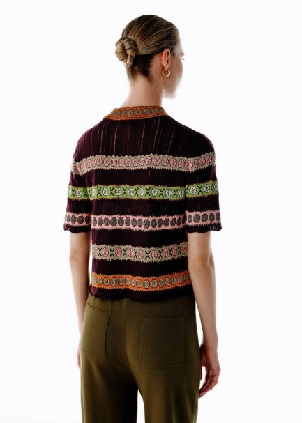 MERINO WOOL BLEND CROP KNIT TOP PLUM - 5