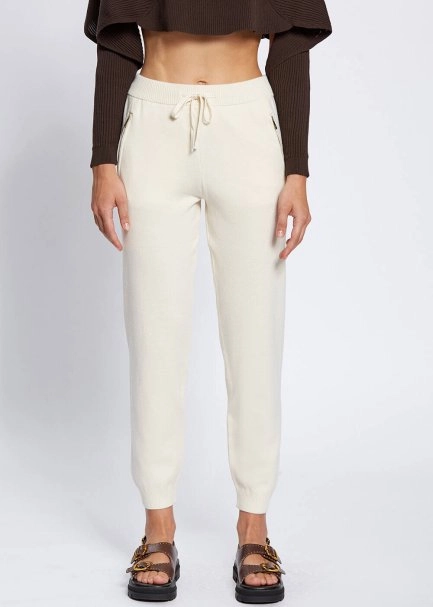 Merino Wool Blend Ecru Knit Pant - 2