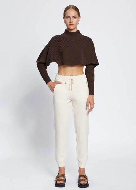 Merino Wool Blend Ecru Knit Pant - 1