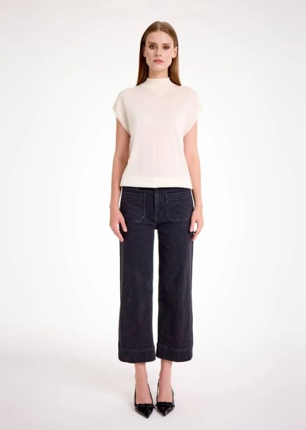 MERINO WOOL BLEND ECRU KNIT TOP - 2