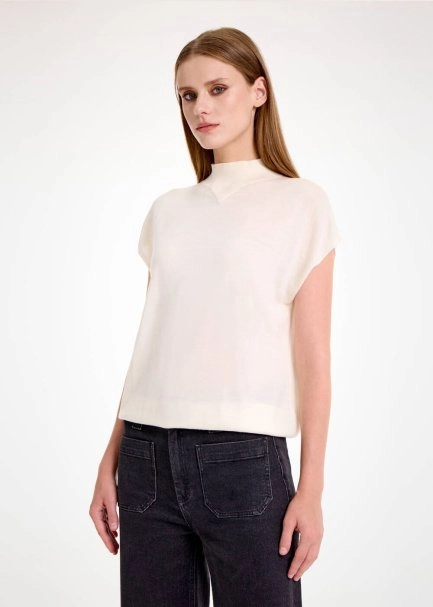 MERINO WOOL BLEND ECRU KNIT TOP - 4