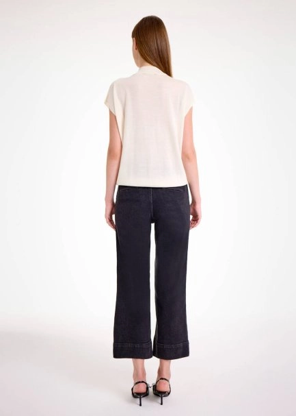 MERINO WOOL BLEND ECRU KNIT TOP - 5