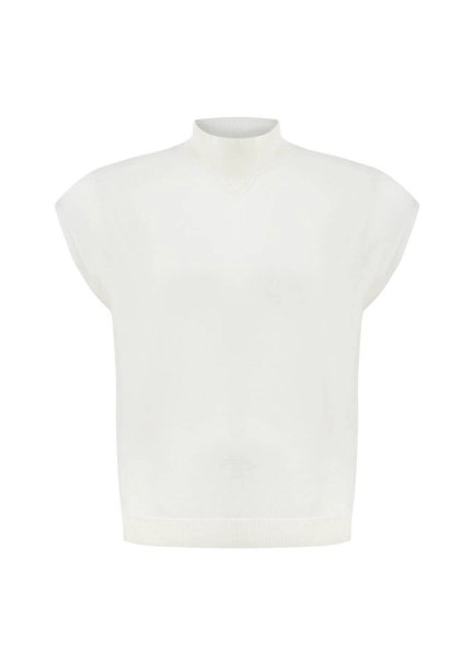 MERINO WOOL BLEND ECRU KNIT TOP - 6