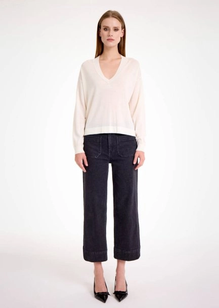 MERINO WOOL BLEND ECRU SWEATER - 2