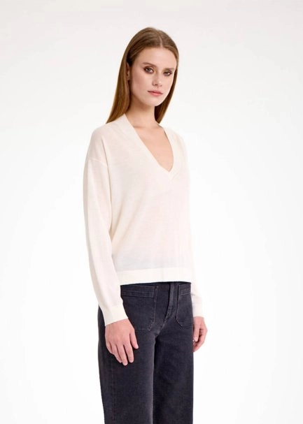 MERINO WOOL BLEND ECRU SWEATER - 4