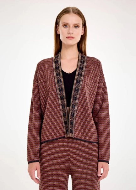 MERINO WOOL BLEND ETHNIC JACQUARD KNIT JACKET - 1