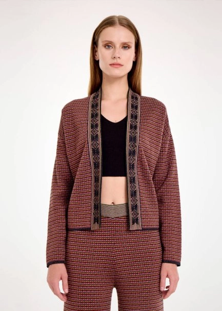 MERINO WOOL BLEND ETHNIC JACQUARD KNIT JACKET - 5