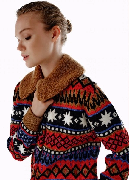 MERINO WOOL BLEND FAIR ISLE PATTERNED KNIT CARDIGAN - 5