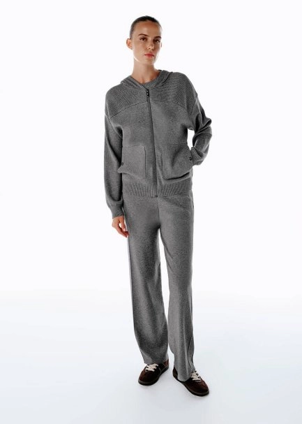 MERINO WOOL BLEND HOODED MID GREY KNIT CARDIGAN - 2