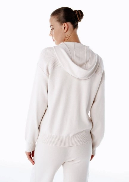 MERINO WOOL BLEND HOODED NATURAL KNIT CARDIGAN - 5