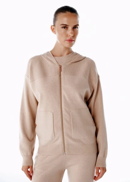 MERINO WOOL BLEND HOODED POWDER KNIT CARDIGAN - 1
