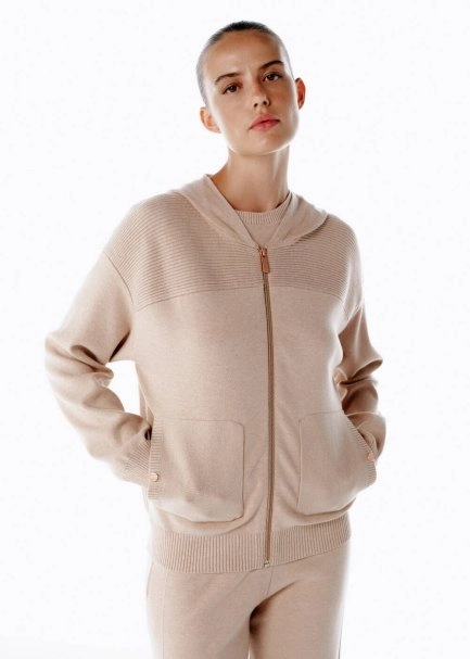 MERINO WOOL BLEND HOODED POWDER KNIT CARDIGAN - 2