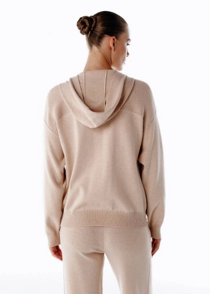 MERINO WOOL BLEND HOODED POWDER KNIT CARDIGAN - 5