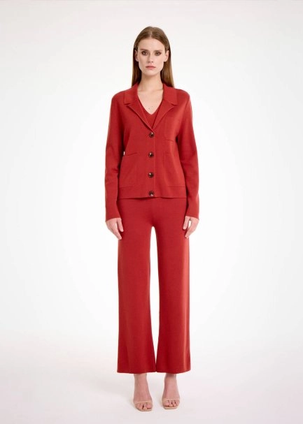 MERINO WOOL BLEND INTENSE RUST KNIT JACKET - 2