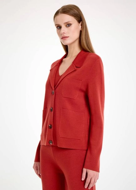 MERINO WOOL BLEND INTENSE RUST KNIT JACKET - 3