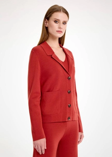 MERINO WOOL BLEND INTENSE RUST KNIT JACKET - 5