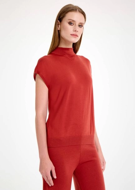 MERINO WOOL BLEND INTENSE RUST KNIT TOP - 4