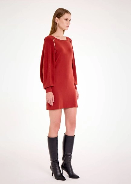 MERINO WOOL BLEND INTENSE RUST MINI KNIT DRESS - 4