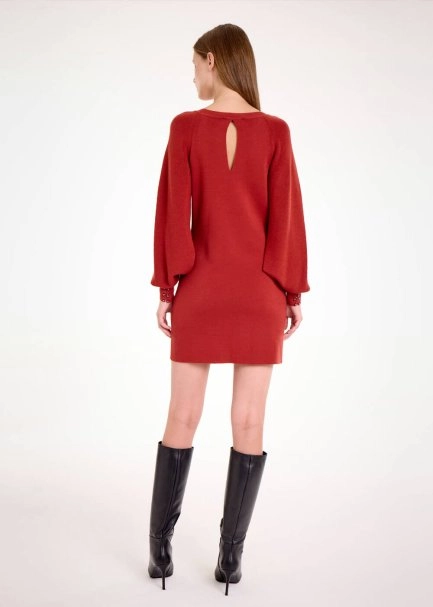 MERINO WOOL BLEND INTENSE RUST MINI KNIT DRESS - 5
