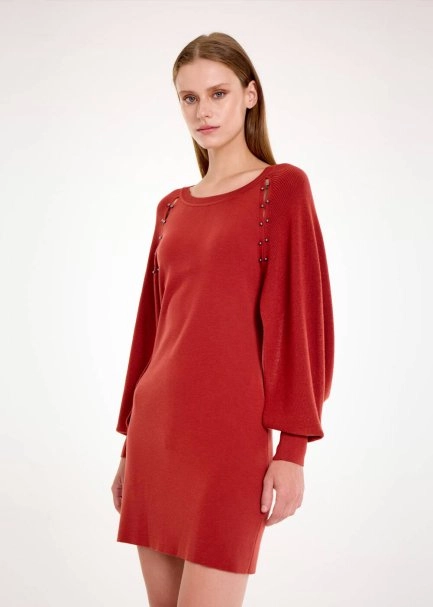 MERINO WOOL BLEND INTENSE RUST MINI KNIT DRESS - 3