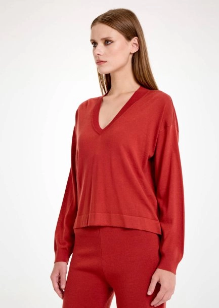 MERINO WOOL BLEND INTENSE RUST SWEATER - 3