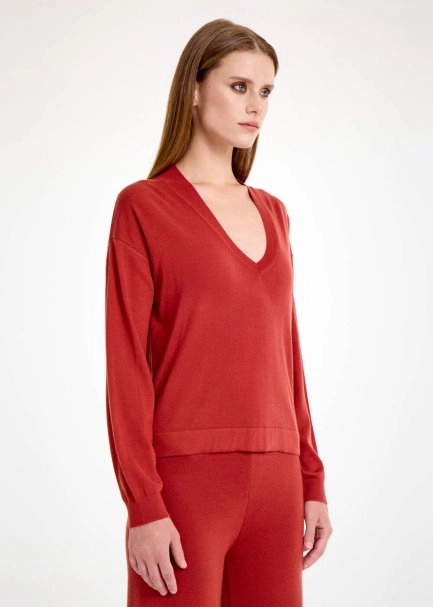 MERINO WOOL BLEND INTENSE RUST SWEATER - 4
