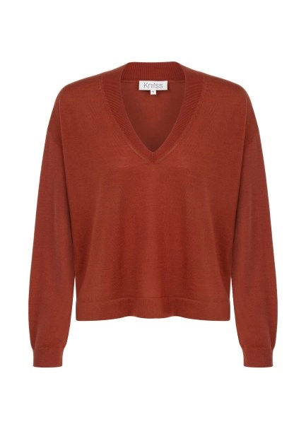 MERINO WOOL BLEND INTENSE RUST SWEATER - 6