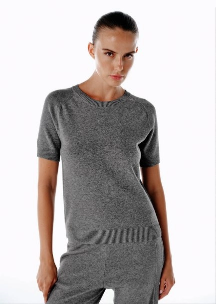 MERINO WOOL BLEND KNIT TOP MID GREY - 1